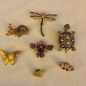 VGT-Now Butterflys, Bee, Dragonfly, Rooster￼+ Brooch Pin Lot Rhinestone Enamel